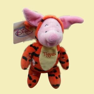 Disney 8" Piglet Dressed as Tigger Mini Bean Bag w/Tags Retired Plush Pooh